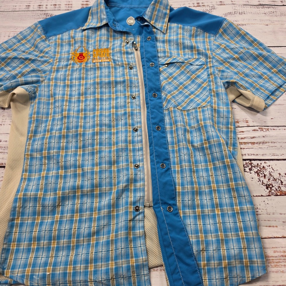 Club Ride Cycling Shirt Mens Medium Blue Plaid Good Vented Zipper Snap MTB Top - Picture 2 of 13